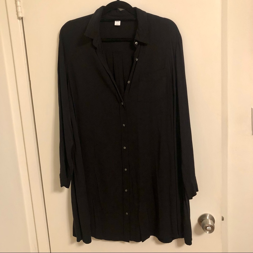 Old Navy Black Long Sleeve Buttondown Shirt Dress